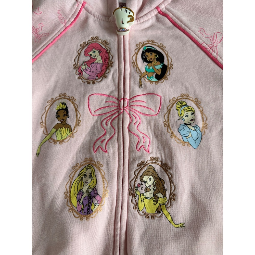 Disney Princess Girls Pink Full Zip Hoodie Sweatshirt Chip Zipper Pull 6/6X - Picture 2 of 8